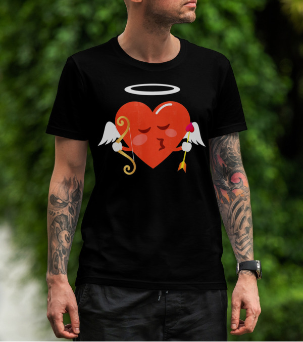 Cupid Heart Emoji Kiss Mwah Valent Winged Bow Arrow Halo T-Shirt