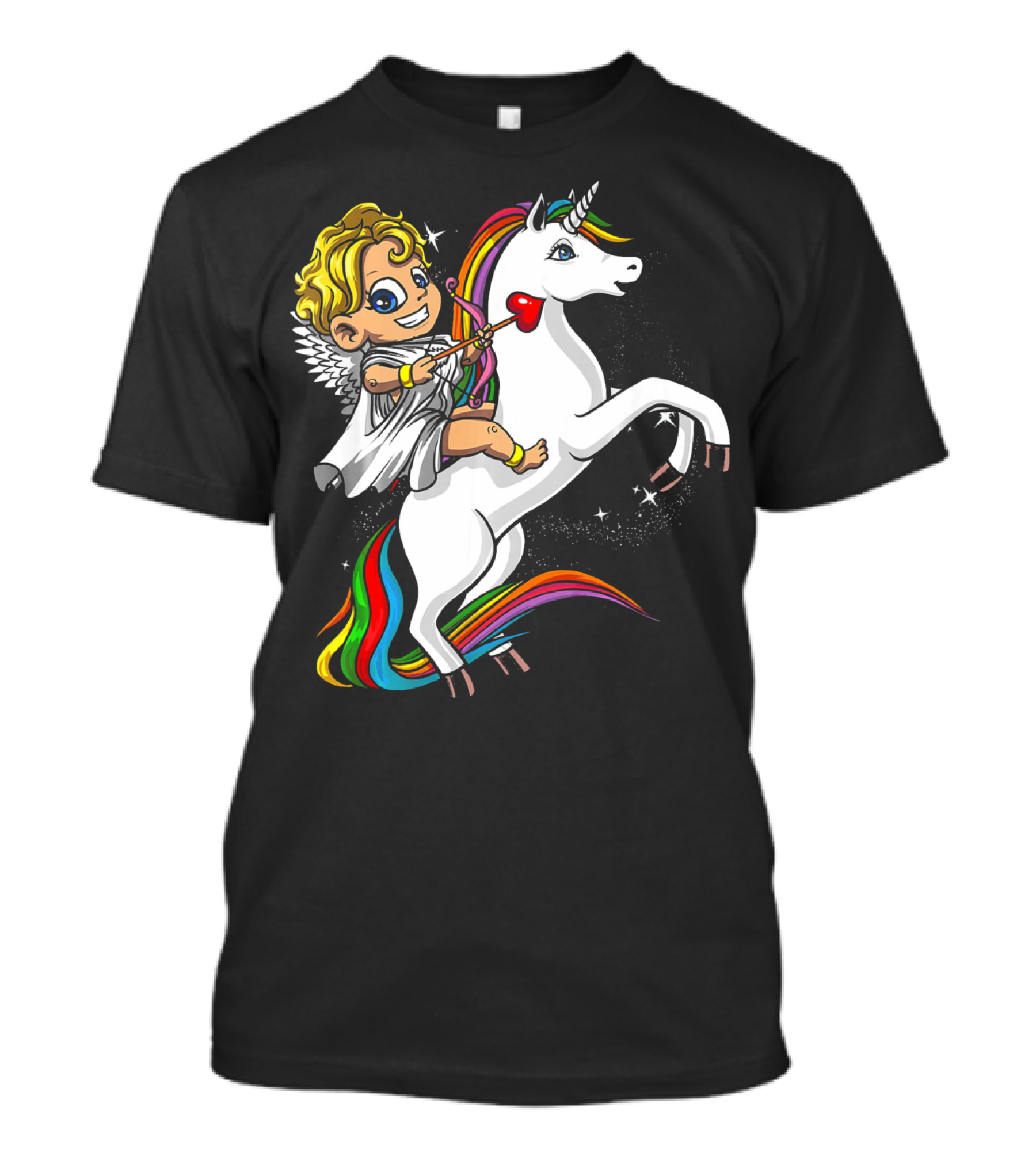 Cupid Riding Colorful Unicorn Valentines Day Magic T-Shirt