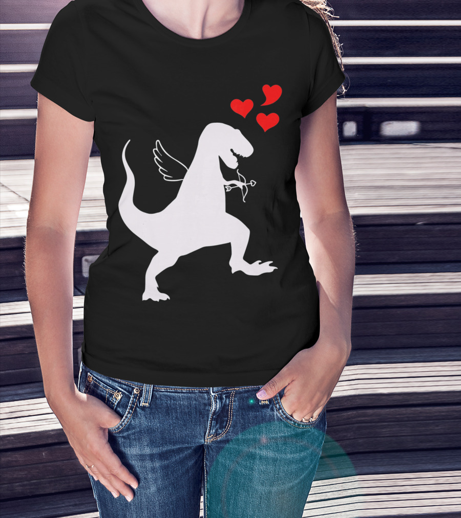Cupid Rex Dinosaur Funny Valentines Dinosaur With Wings And Hearts T-Shirt