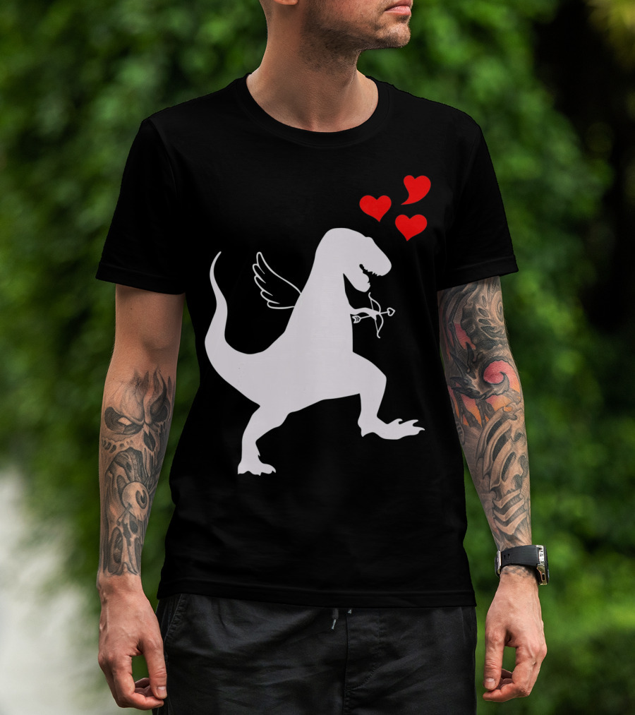 Cupid Rex Dinosaur Funny Valentines Dinosaur With Wings And Hearts T-Shirt