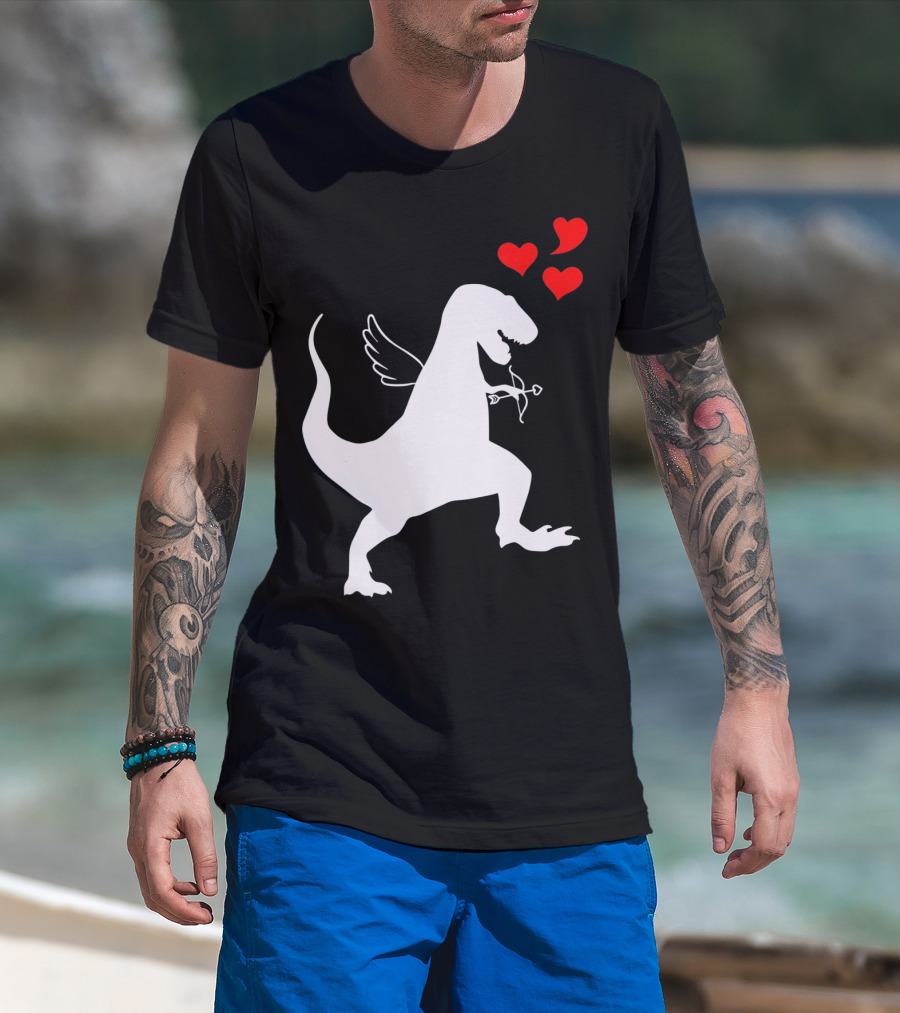Cupid Rex Dinosaur Funny Valentines Dinosaur With Wings And Hearts T-Shirt