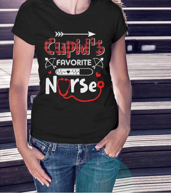 Cupid's Favorite Nurse Valentine's Day Heart Stethoscope And Arrow T-Shirt