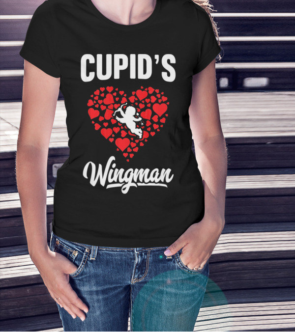 Cupid's Wingman Funny Kids Valentines Day Heart And Cherub T-Shirt