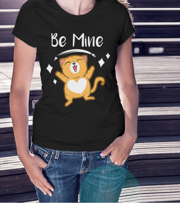 Be Mine Cute Valentine Cat With Heart T-Shirt