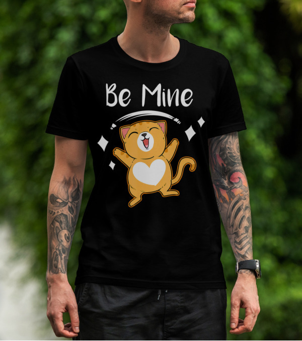 Be Mine Cute Valentine Cat With Heart T-Shirt