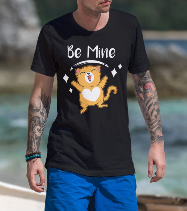 Be Mine Cute Valentine Cat With Heart T-Shirt