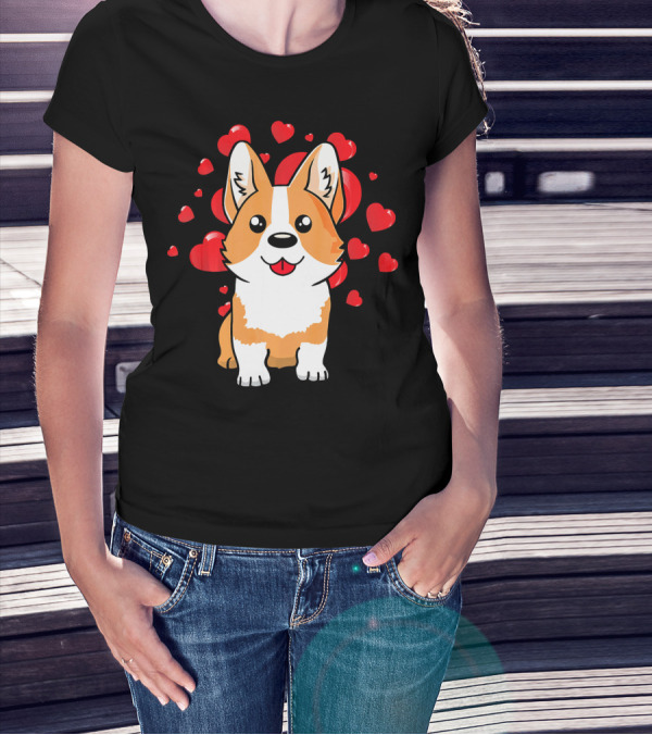 Corgi With Love Hearts Valentines Day Cute Dog T-Shirt