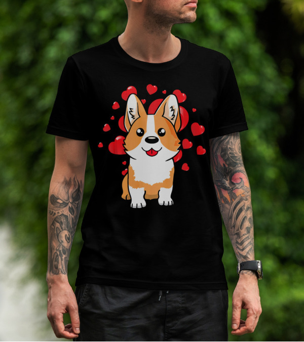 Corgi With Love Hearts Valentines Day Cute Dog T-Shirt