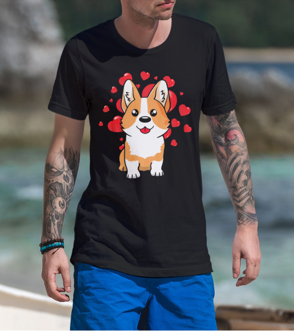 Corgi With Love Hearts Valentines Day Cute Dog T-Shirt