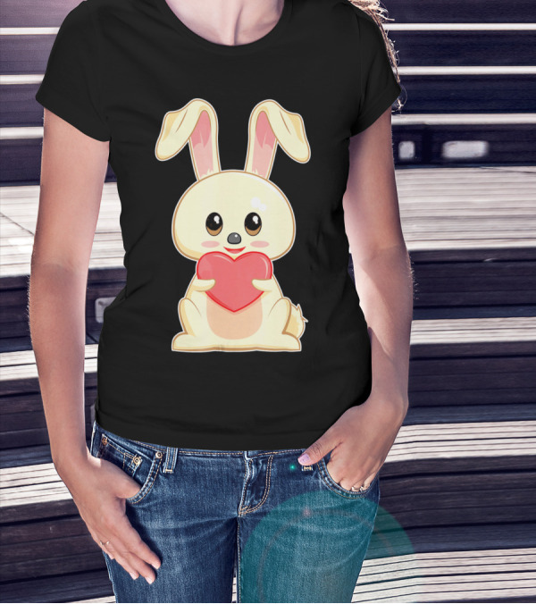 Chibi Bunny Holding Heart Valentines Cute T-Shirt