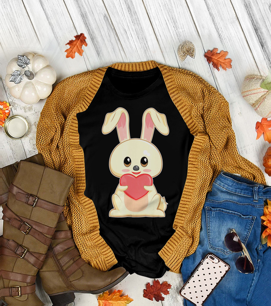 Chibi Bunny Holding Heart Valentines Cute T-Shirt