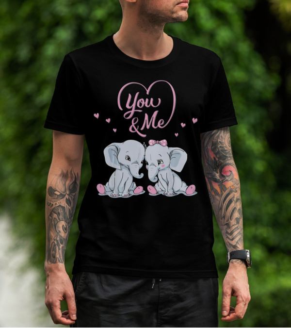 You And Me Cute Couple Elephants In Love Valentines T-Shirt