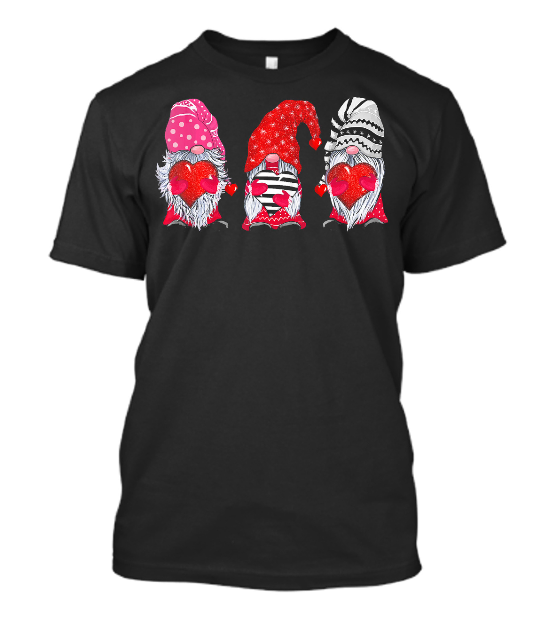 Cute Gnomes Valentine's Couple Heart Match Striped Red Hat Polka Dot T-Shirt