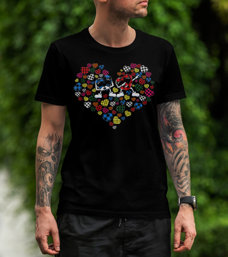 Cute Leopard Buffalo Plaid Dabbin Hearts T-Shirt