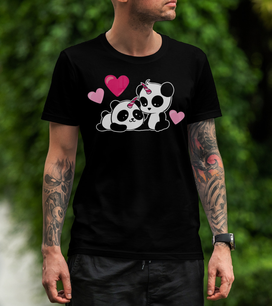 Cute Pandicorn Valentines Day Adorable Pandas With Hearts T-Shirt