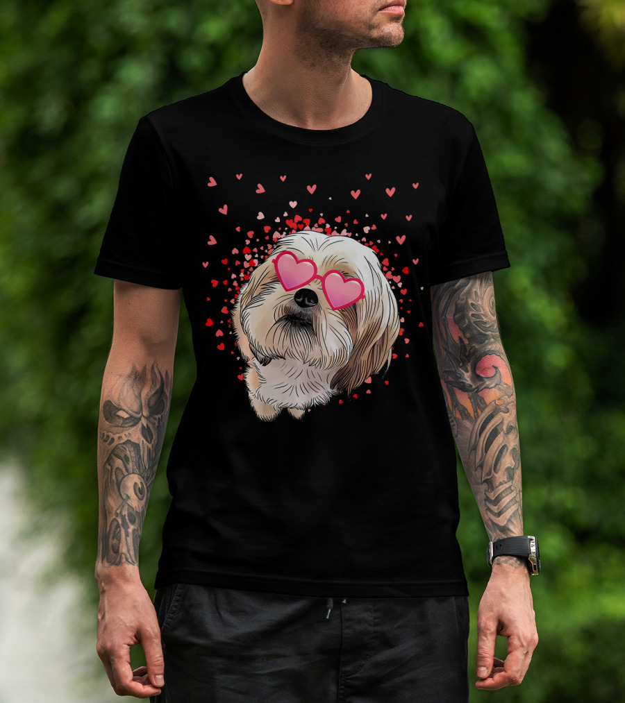 Cute Shih Tzu Heart Glasses Valentine's Day Hearts T-Shirt