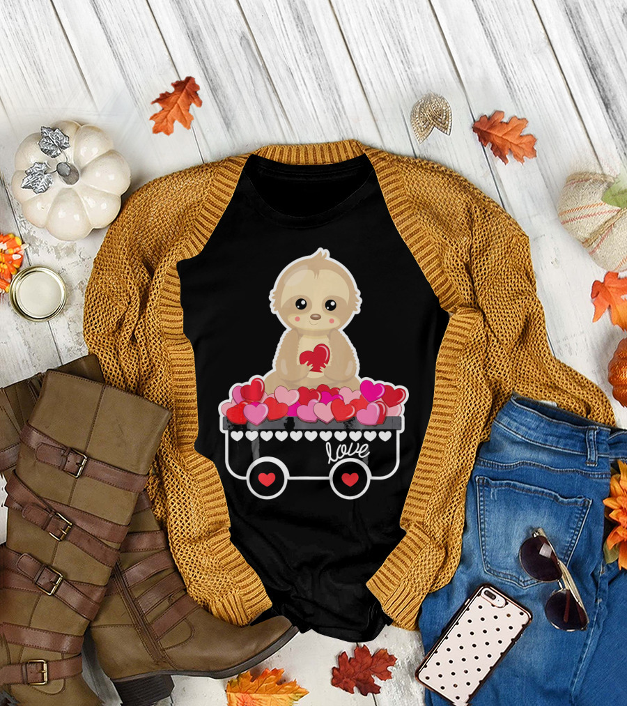 Valentine's Day Love Sloth with Heart Cart T-Shirt