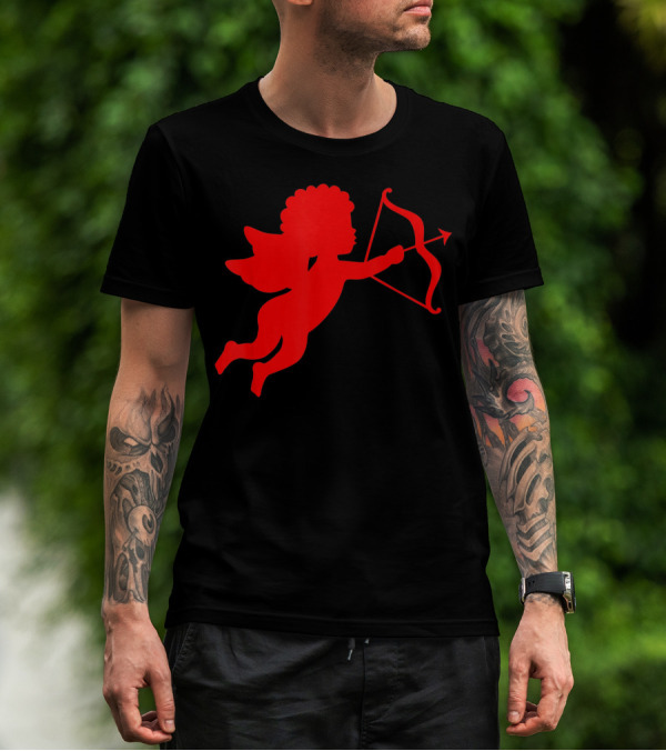 Valentine Cupid Arrow Silhouette In Red T-Shirt