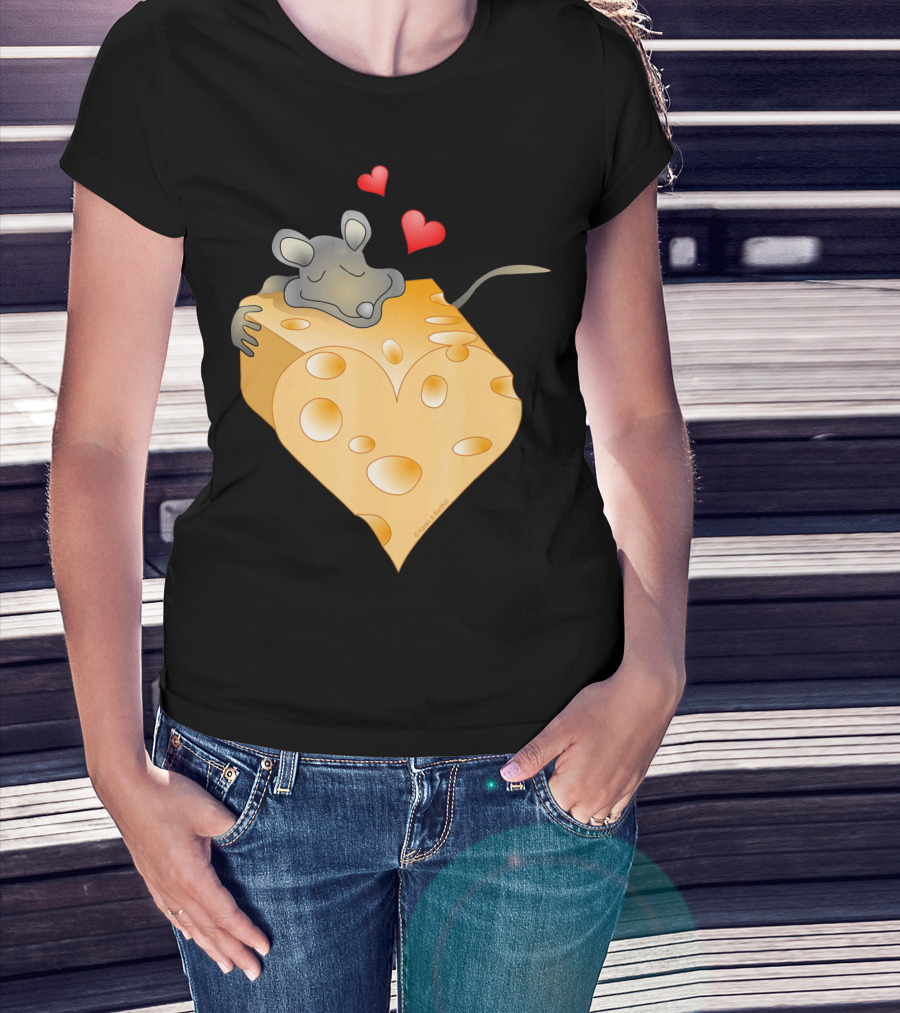 Cheesy Valentine Funny Dairy Heart Mouse Hugging Cheese T-Shirt