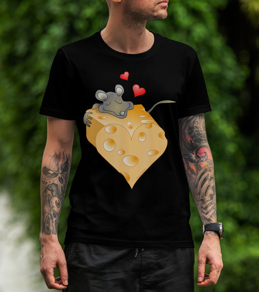 Cheesy Valentine Funny Dairy Heart Mouse Hugging Cheese T-Shirt