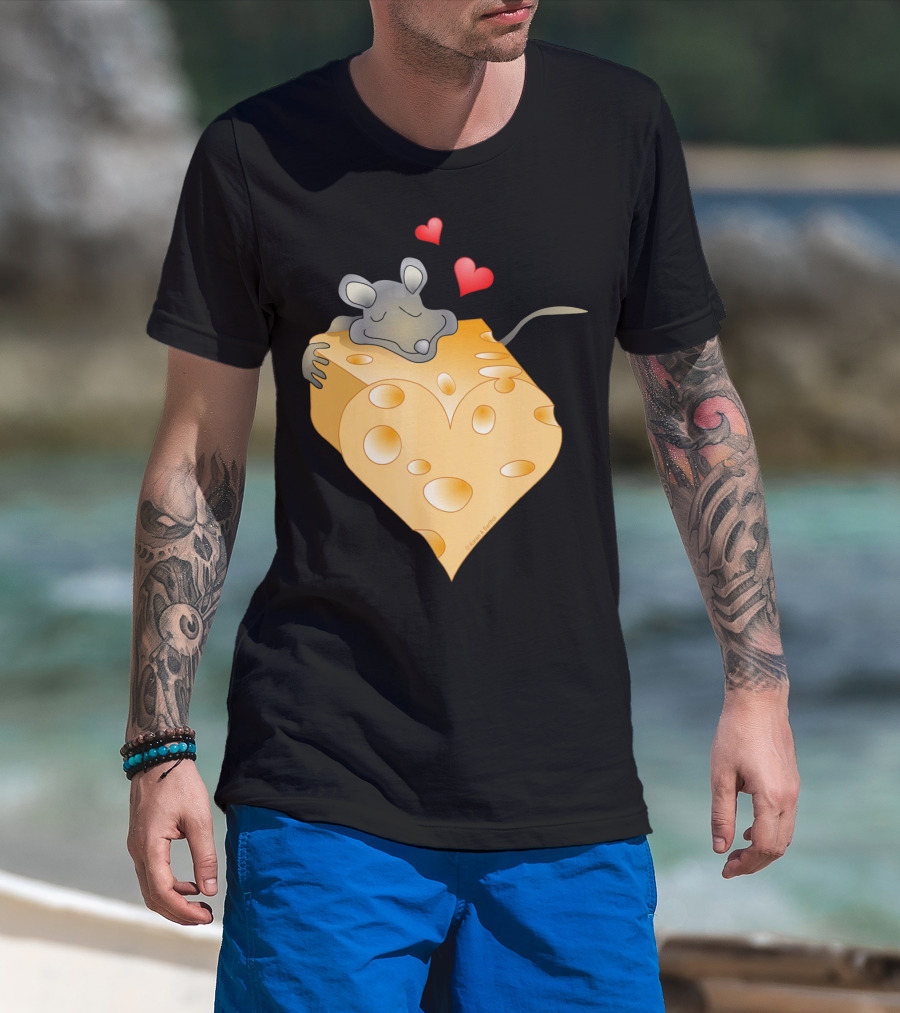 Cheesy Valentine Funny Dairy Heart Mouse Hugging Cheese T-Shirt