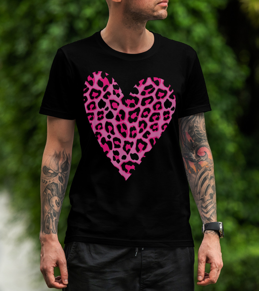 Cute Heart Valentines Pink Leopard T-Shirt