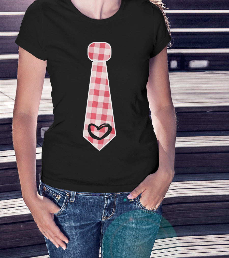 Cute Red Plaid Necktie Heart Valentine's Cool Fashion T-Shirt