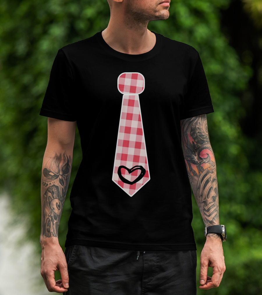 Cute Red Plaid Necktie Heart Valentine's Cool Fashion T-Shirt