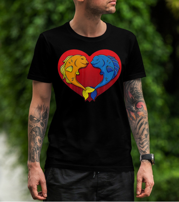 Cute Valentines Day Fish In Heart Fishing T-Shirt