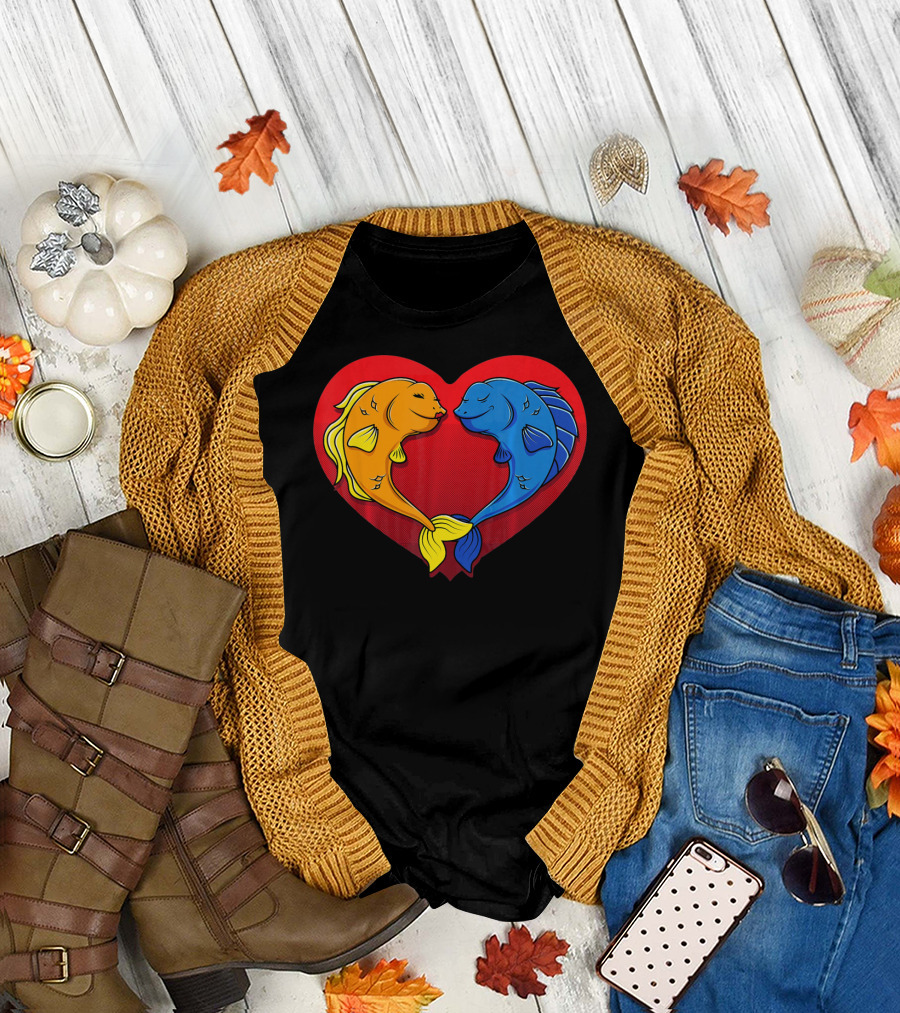 Cute Valentines Day Fish in Heart Fishing T-Shirt