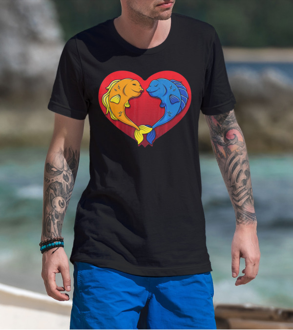 Cute Valentines Day Fish In Heart Fishing T-Shirt