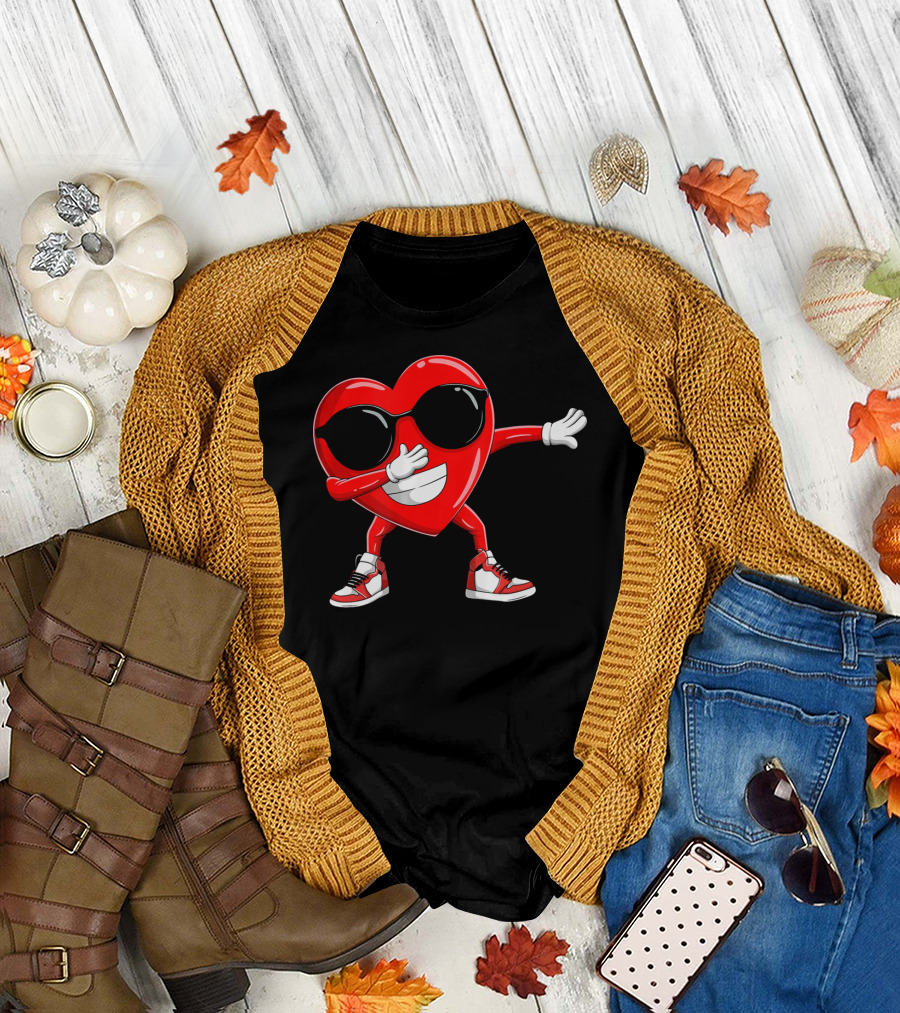 Dabbing Heart with Sunglasses Valentine's Day Cute T-Shirt