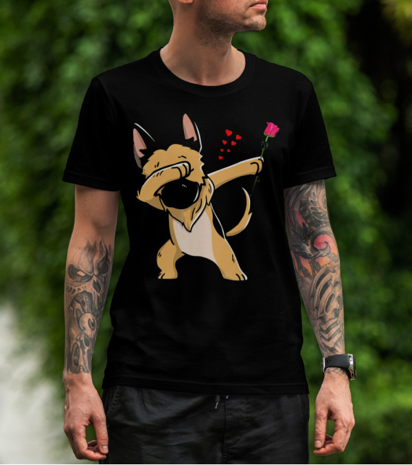 Dabbing German Shepherd With Rose And Hearts Valentines T-Shirt