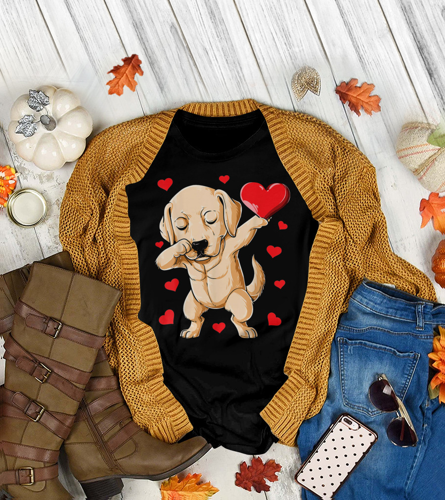 Dabbing Labrador Valentine's Day Heart Dance T-Shirt
