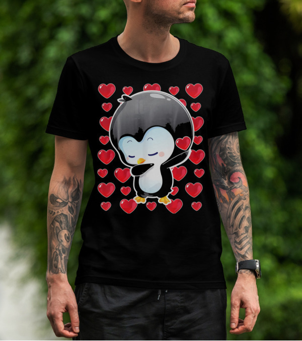 Valentines Day Penguin Dabbing Surrounded By Hearts T-Shirt
