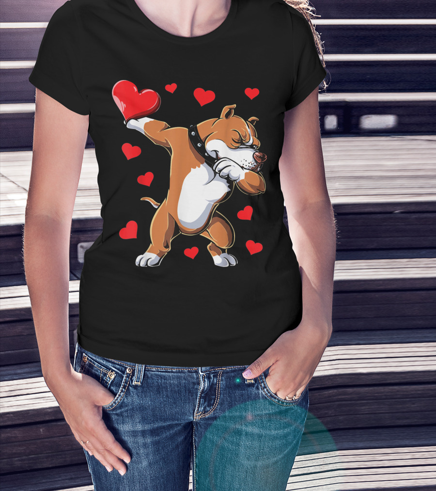 Valentines Day Dabbing Pit Bull With Hearts T-Shirt