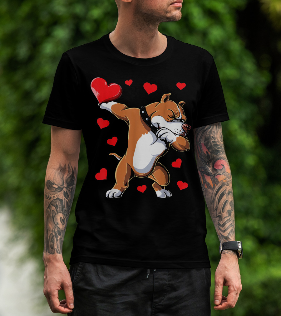 Valentines Day Dabbing Pit Bull With Hearts T-Shirt
