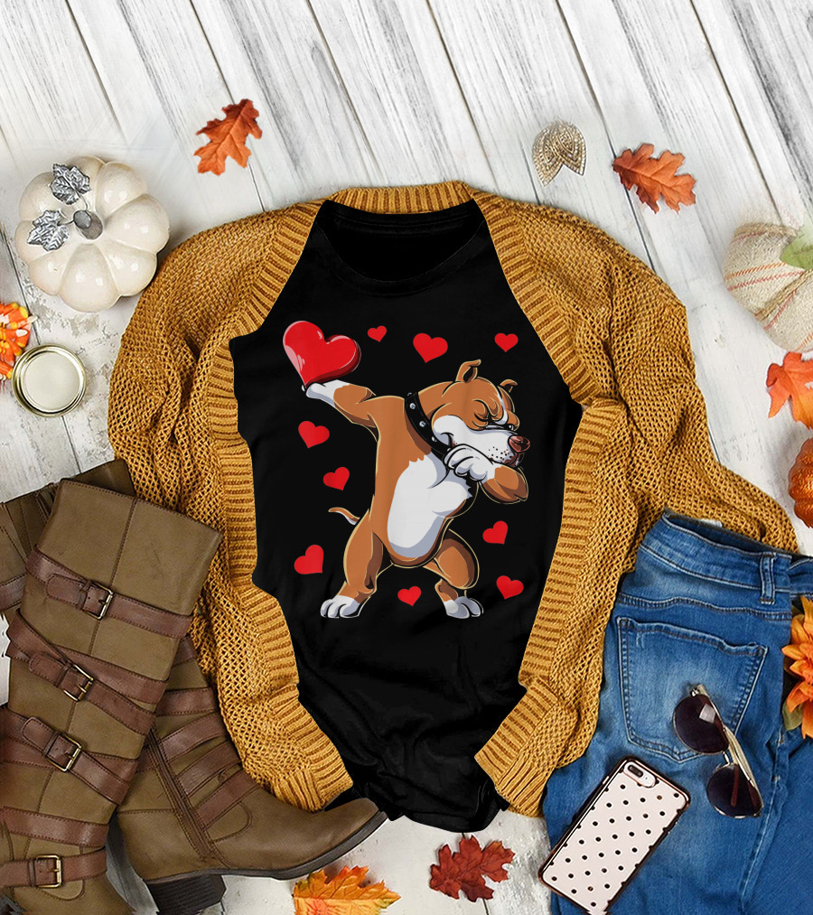 Valentines Day Dabbing Pit Bull with Hearts T-Shirt