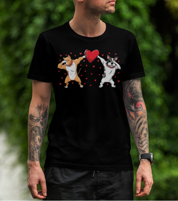 Pitbull Bulldog Dabbing With Heart Valentines T-Shirt