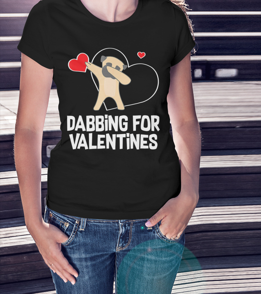 Dabbing Pug For Valentines Hearts Cute T-Shirt