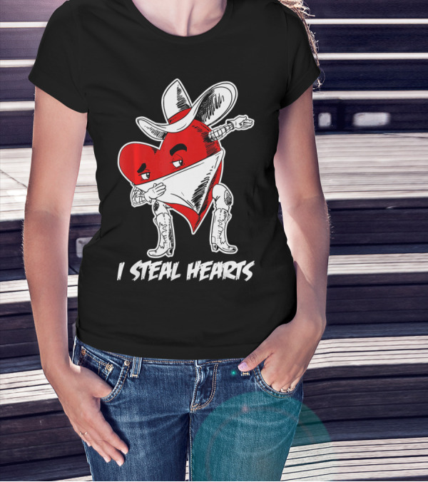 Dabbing Cowboy Heart I Steal Hearts Valentine's Vintage T-Shirt