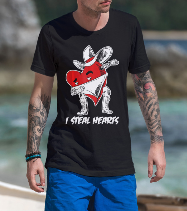 Dabbing Cowboy Heart I Steal Hearts Valentine's Vintage T-Shirt