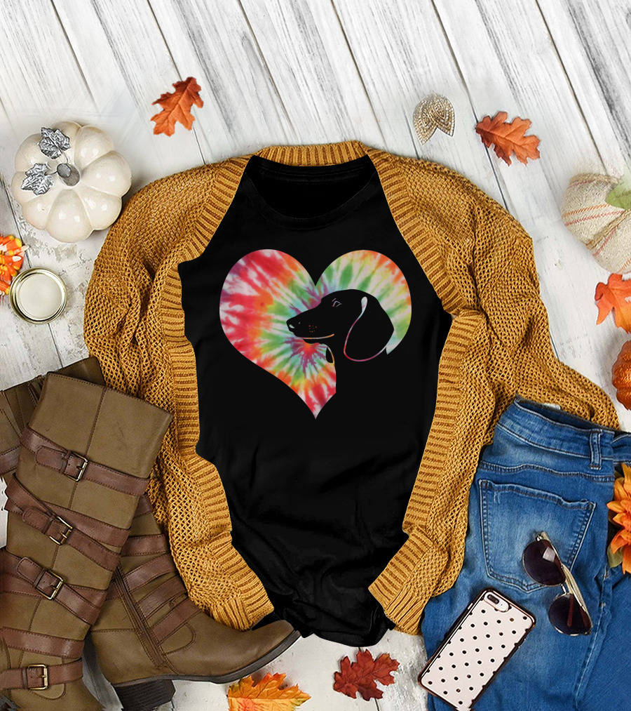 Dachshund Dog Heart Tie Dye Valentines T-Shirt