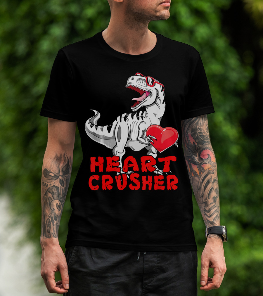 Dinosaur Valentines Day Heart Crusher T-Shirt