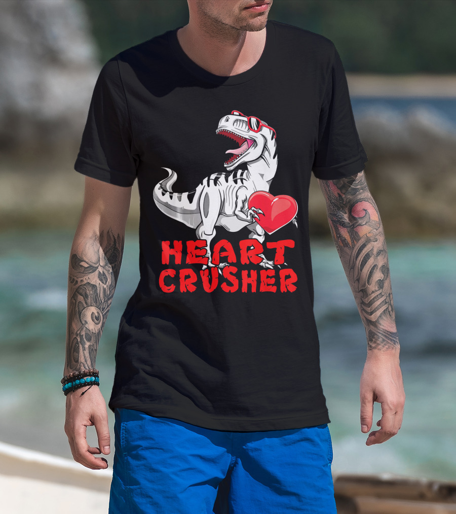 Dinosaur Valentines Day Heart Crusher T-Shirt