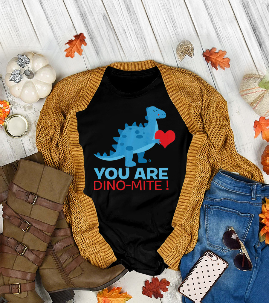 You Are Dino-Mite Blue Dinosaur Holding Heart T-Shirt