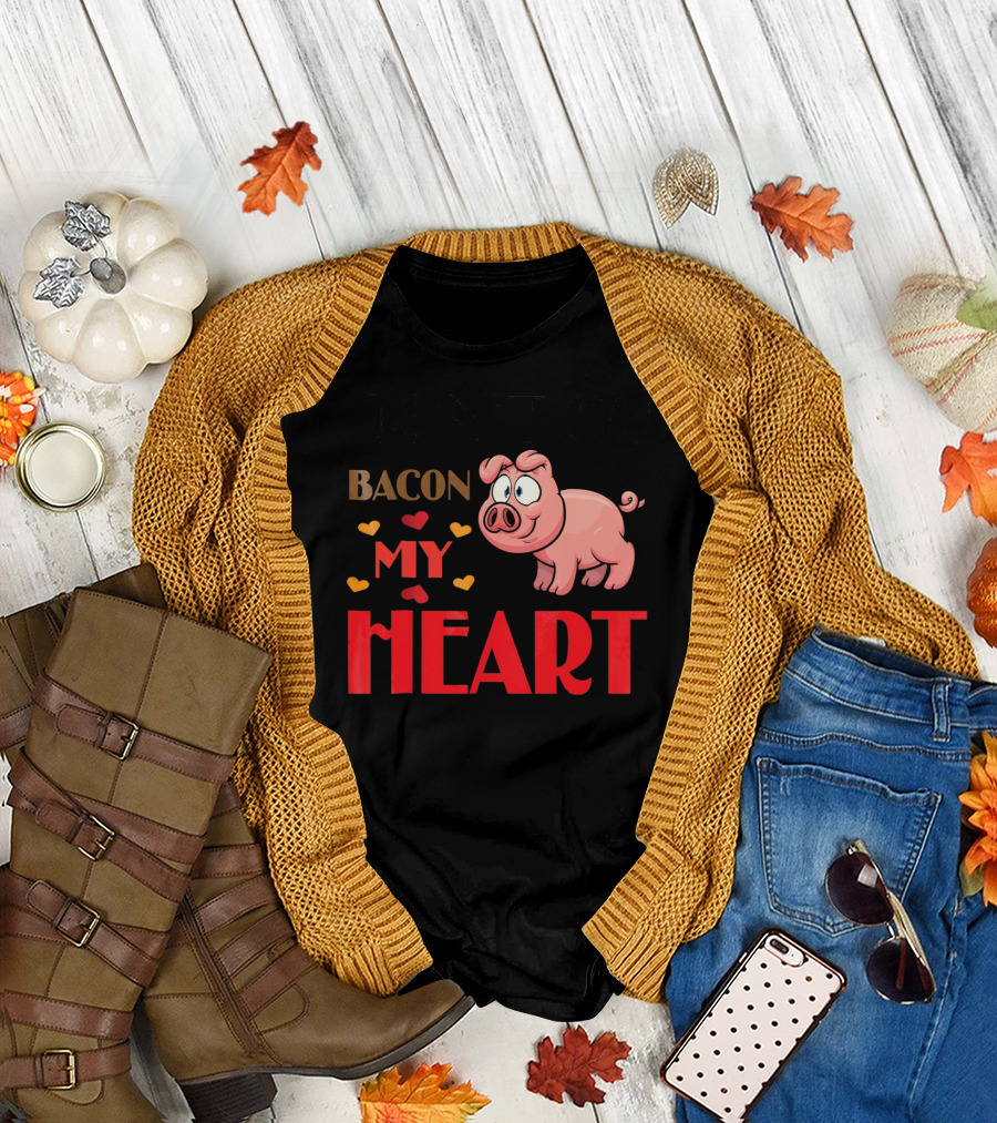 Bacon My Heart Pig with Hearts T-Shirt