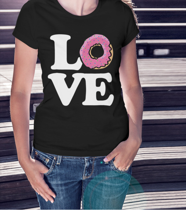 Love For Donut Lovers With Pink Frosted Donut T-Shirt