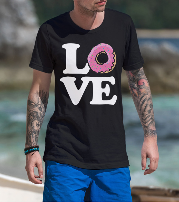 Love For Donut Lovers With Pink Frosted Donut T-Shirt