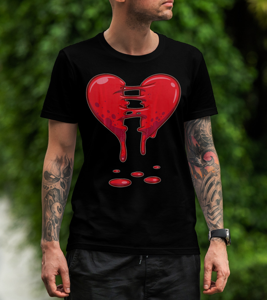Dripping Broken Heart Halloween Valentin Red Graffiti T-Shirt